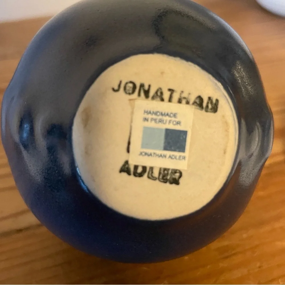 Vintage Jonathan Adler Modernist Navy Blue Dot Vase- RARE